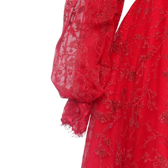 Red Glitter Midi A-Line Long Sleeve Dress with belt - Picture 4 of 5